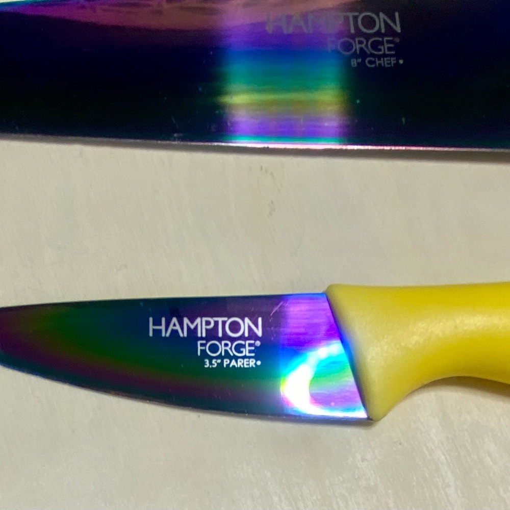 Rainbow Chef and Paring Knife‎ Set - Blue 8”Chef and 3.5” Paper Yellow - Picture 2 of 4